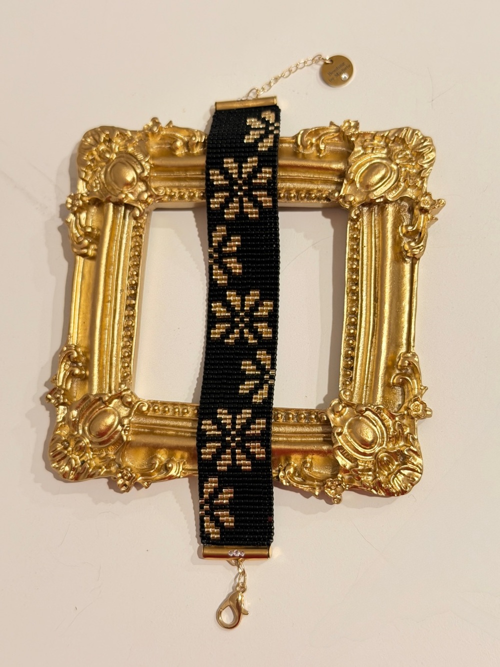 Black & Gold Art Deco Beaded Cuff Bracelet - Picture 1 of 7